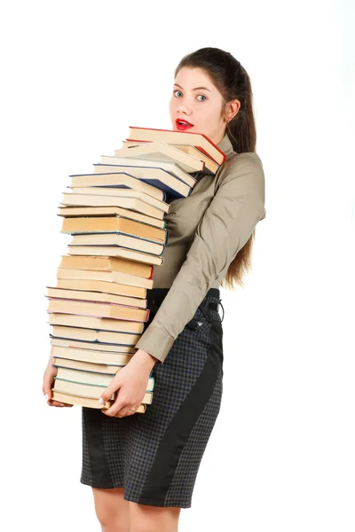 Girl with books isolated on white background. — Stock Photo, Image