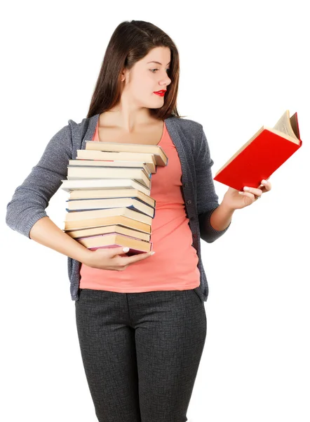 Girl with books isolated on white background. — Stock Photo, Image