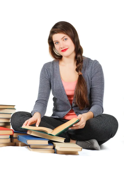 Girl with books isolated on white background. — Stock Photo, Image