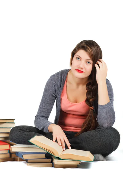 Girl with books isolated on white background. — Stock Photo, Image