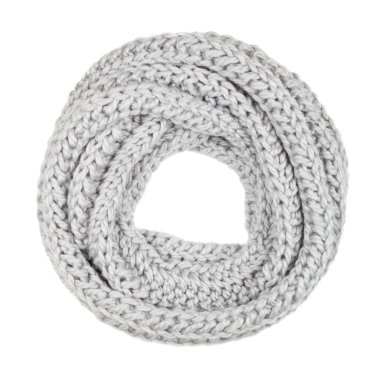 Yün, İpek eşarp. Beyaz arka plan üzerinde izole gri eşarp.