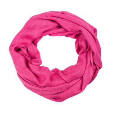 Yün, İpek eşarp. Beyaz arka plan üzerinde izole pembe eşarp.