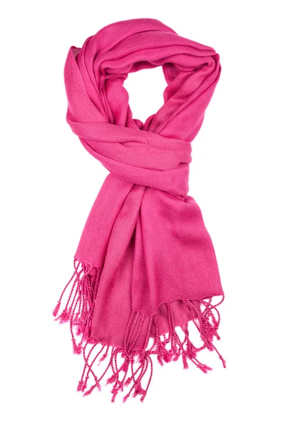 Vlněnou šálu. Růžový šátek izolovaných na bílém pozadí. — Stock fotografie