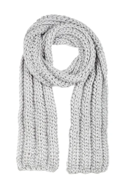 羊毛围巾。孤立在白色背景上的灰色围巾. 图库图片