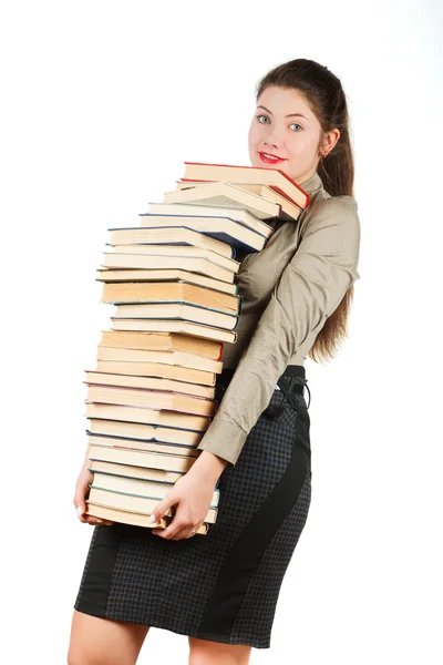 Girl with books isolated on white background. — Stock Photo, Image