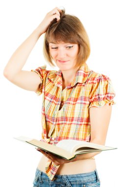Beyaz arka plan üzerinde izole kitap ile kız