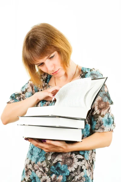 Girl with books isolated on white background — Stock Photo, Image