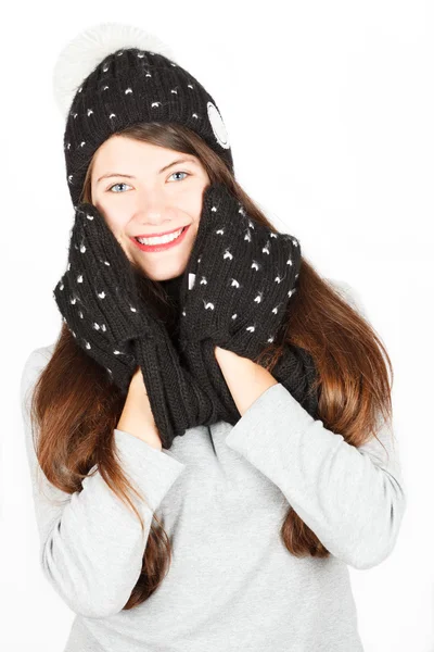 Chica en sombrero de invierno y bufanda — Foto de Stock