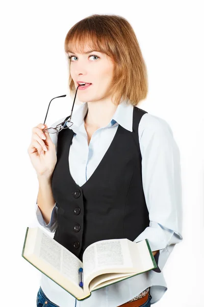 Teacher. Portrait of girl with a book — Stock Photo, Image