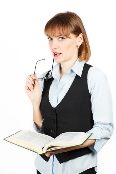 Teacher. Portrait of girl with a book — Stock Photo, Image