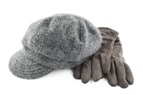 Casquette et gants en laine isolés sur fond blanc — Photo