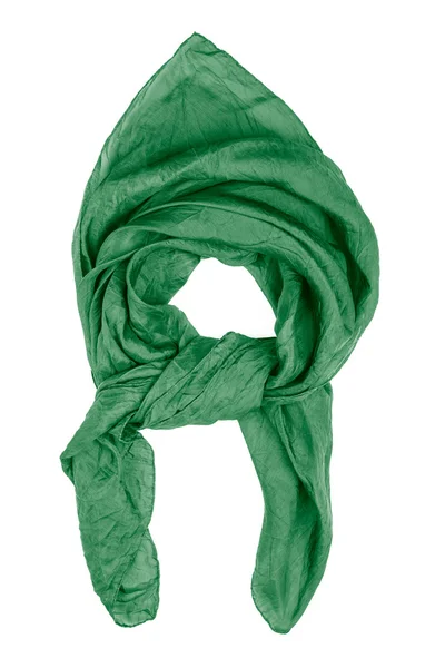 絹のスカーフ。緑色の絹のスカーフに孤立した白い背景 — ストック写真