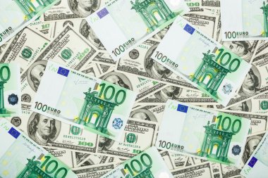  kağıt para euro ve dolar. Kağıt arka plan