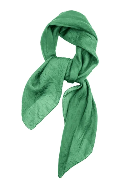 絹のスカーフ。緑色の絹のスカーフに孤立した白い背景 — ストック写真
