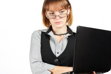 İş kadını. Gözlüklü kız portresi .