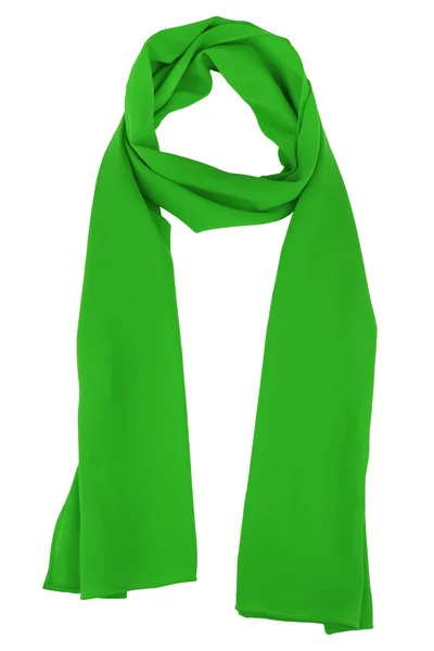 真丝围巾。绿色的丝绸围巾上孤立的白色背景 — 图库照片