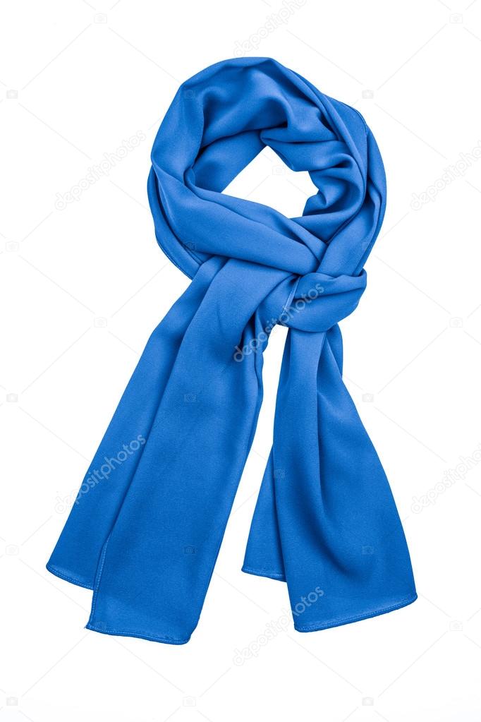 Silk scarf. Blue silk scarf isolated on white background