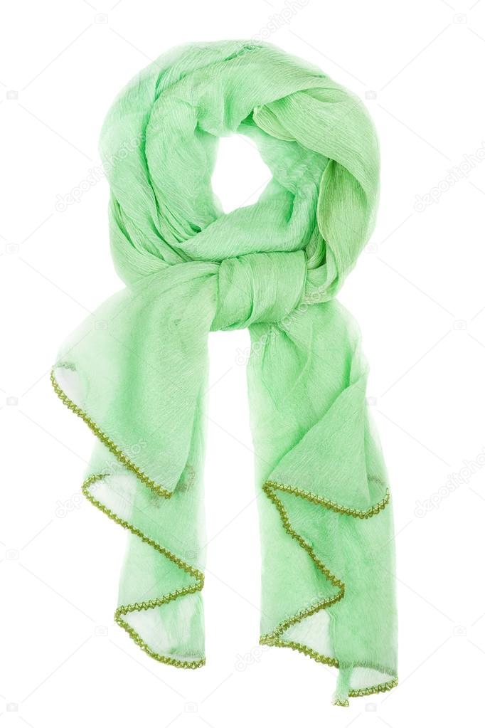 Silk scarf. Green silk scarf isolated on white background