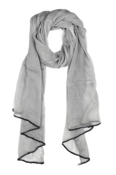 Шелковый шарф. Серый шелковый шарф изолирован на белом фоне — стоковое фото