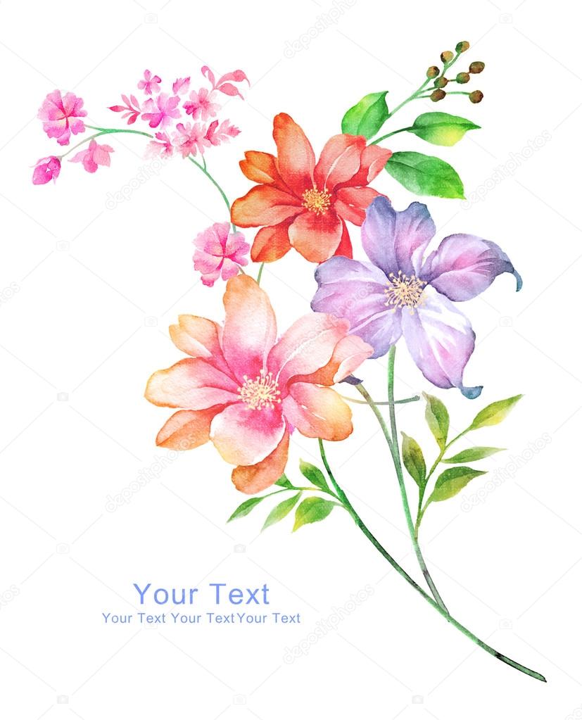 watercolor flowers in simple background