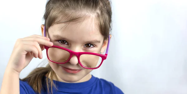 Cuidados Saúde Verificação Ocular Conceito Visão Clara Close Retrato Colegial — Fotografia de Stock