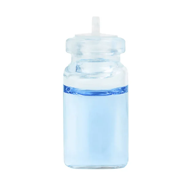 Ampolla Farmacia Vidrio Con Líquido Azul Aislado Sobre Fondo Blanco — Foto de Stock