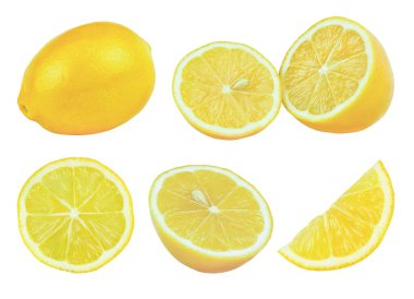 Limonların kenar görüntüsü beyaz arkaplanda izole edilmiş. Limon meyvesi..