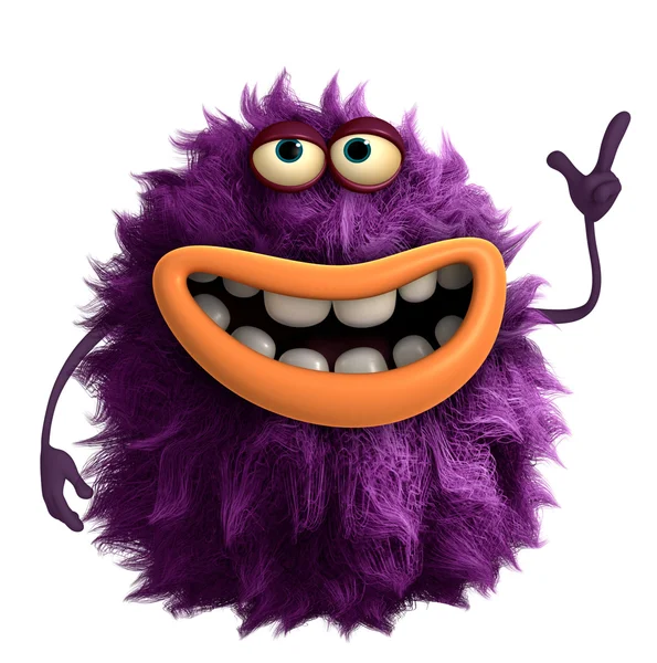 Paarse cartoon harig monster 3d — Stockfoto