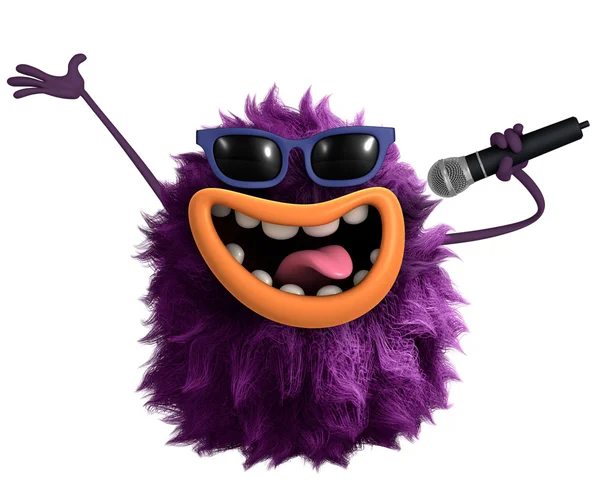 Paarse cartoon harig monster 3d — Stockfoto