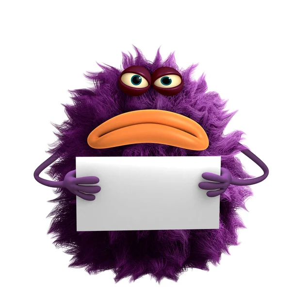 Purple cartoon hairy monster 3d — Stock Photo, Image