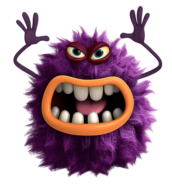 Púrpura de dibujos animados monstruo peludo 3d — Foto de Stock