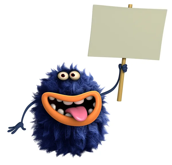 Blue cartoon hairy monster 3d — Stock Photo, Image