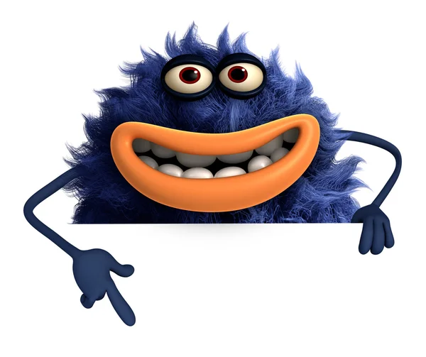 Blue cartoon hairy monster 3d — Stock Photo, Image