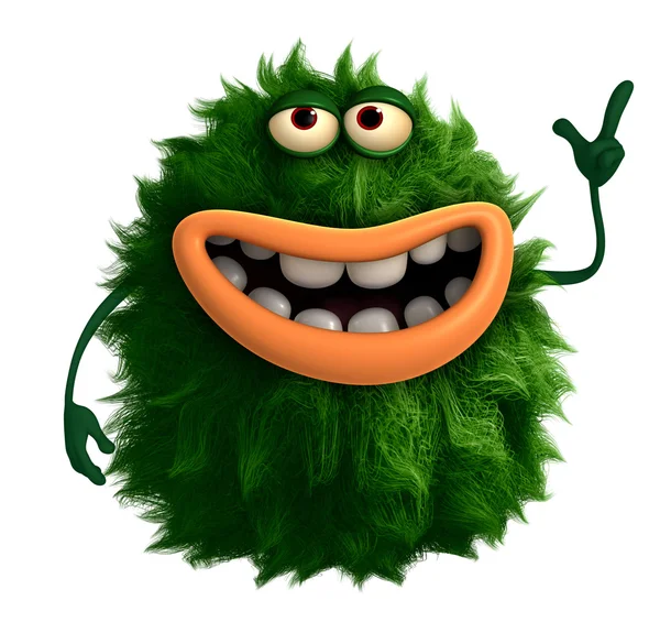 Desenho animado verde monstro peludo 3d — Fotografia de Stock