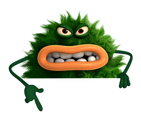 Green cartoon hairy monster 3d — Stock Photo, Image