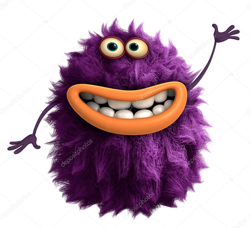 purple cartoon hairy monster 3d