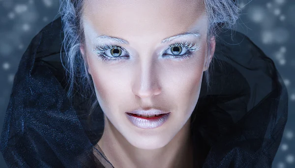 Fashion model with winter snow make-up — Stock Photo, Image