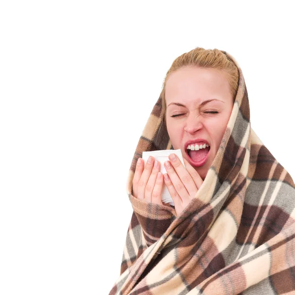 Seorang wanita dengan gejala dingin — Stok Foto