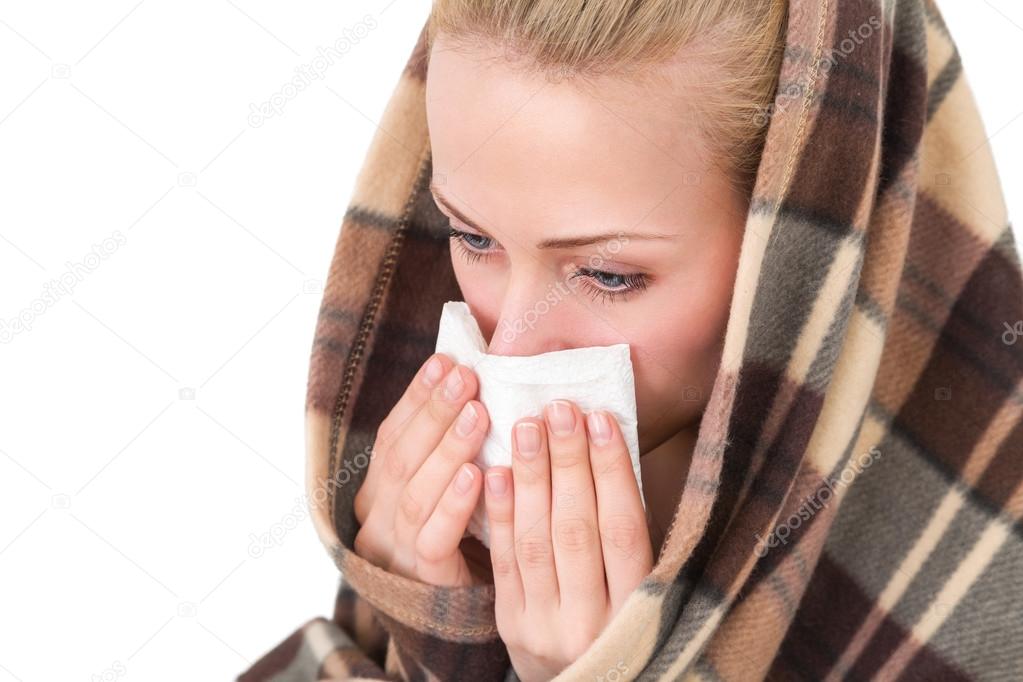 A woman with a symptoms cold