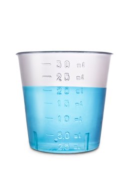 Graded medical plastic volume with water isolated on white