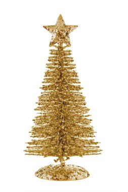 Beyaz izole yıldız ile altın parlak Noel ağacı