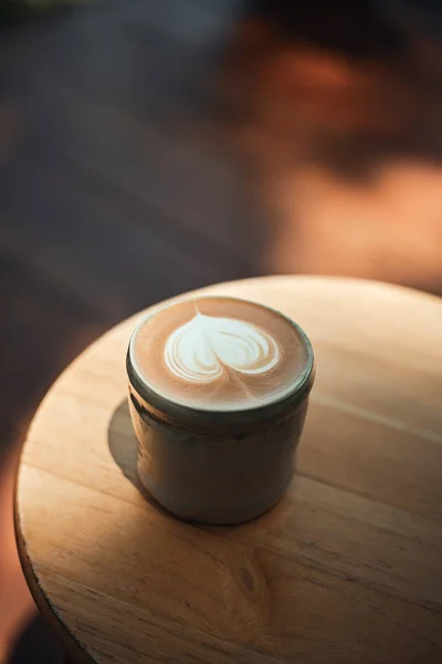Selective Focus Cup Hot Latte Art Coffee Focus White Foa — Stock Photo, Image