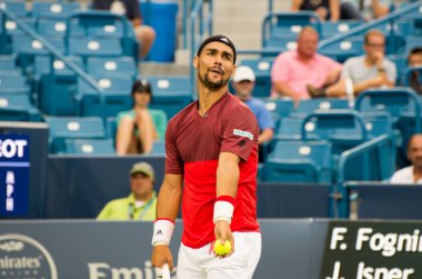 Mason, Ohio - 16 Ağustos 2016: Fabio Fognini 16 Ağustos 2016'da Mason, Ohio'daki Western and Southern Open'da bir maçta. 
