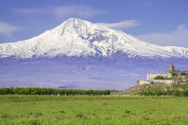 Mosteiro Khor Virap Frente Monte Ararat Visto Erevan Armênia Este — Fotografia de Stock