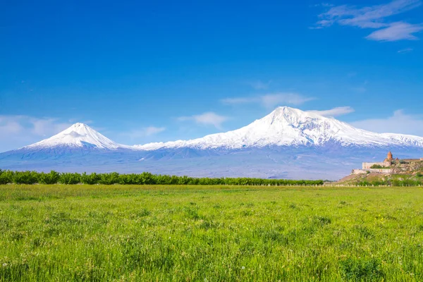 Khor Virap Kloster Framför Berget Ararat Sett Från Jerevan Armenien — Stockfoto