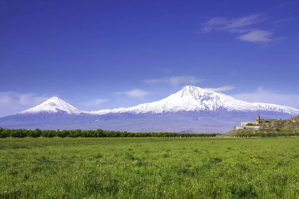 Khor Virap Kloster Framför Berget Ararat Sett Från Jerevan Armenien — Stockfoto