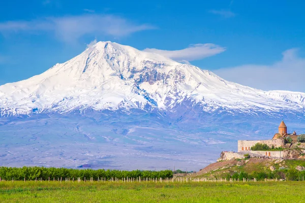 Mosteiro Khor Virap Frente Monte Ararat Visto Erevan Armênia Este — Fotografia de Stock