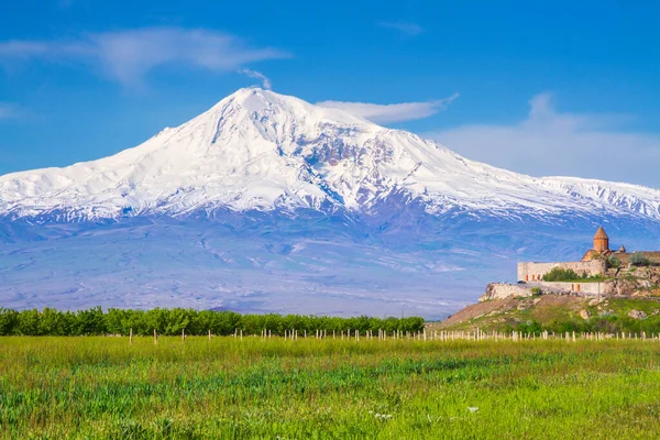 Mosteiro Khor Virap Frente Monte Ararat Visto Erevan Armênia Este — Fotografia de Stock