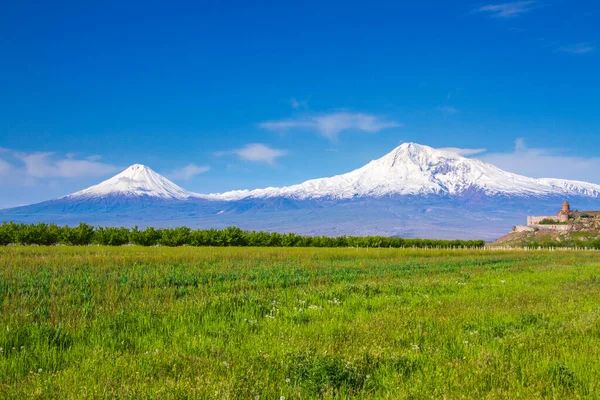 Khor Virap Kloster Framför Berget Ararat Sett Från Jerevan Armenien — Stockfoto