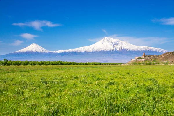 Khor Virap Kloster Framför Berget Ararat Sett Från Jerevan Armenien — Stockfoto